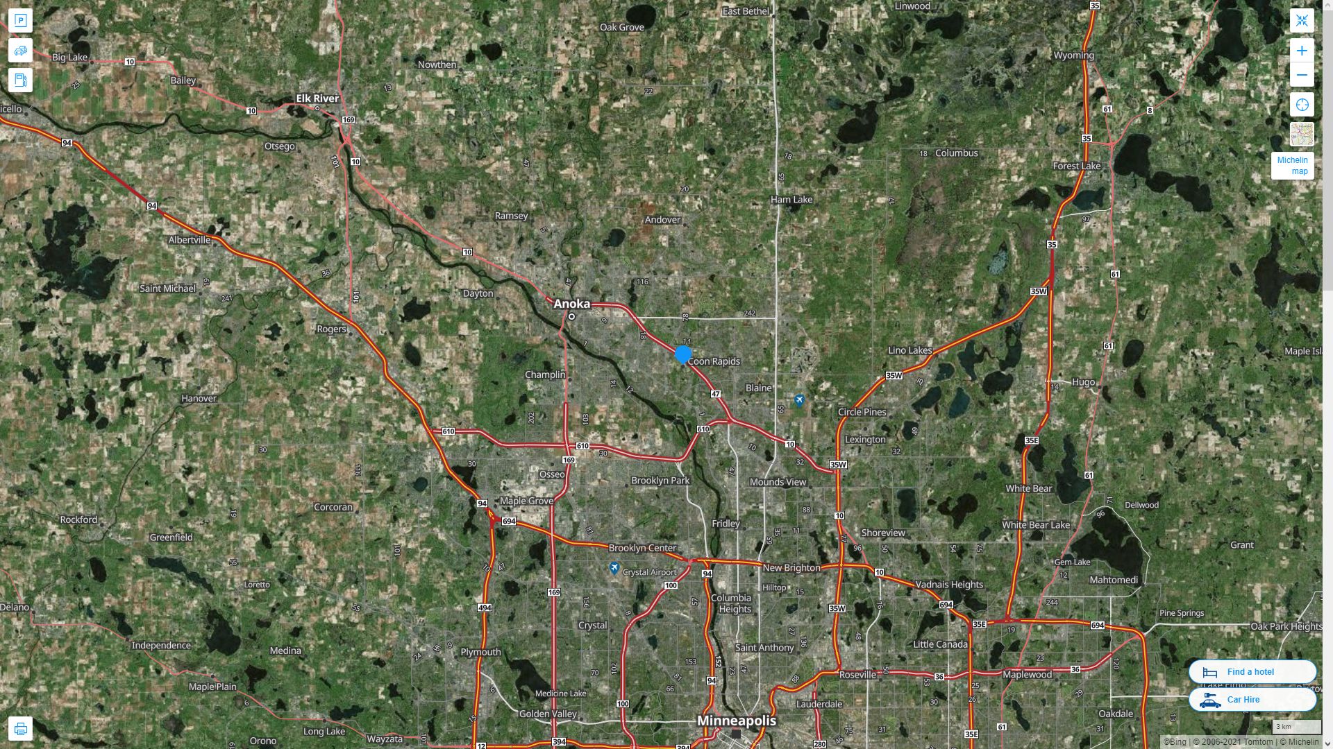Coon Rapids Minnesota Highway and Road Map with Satellite View